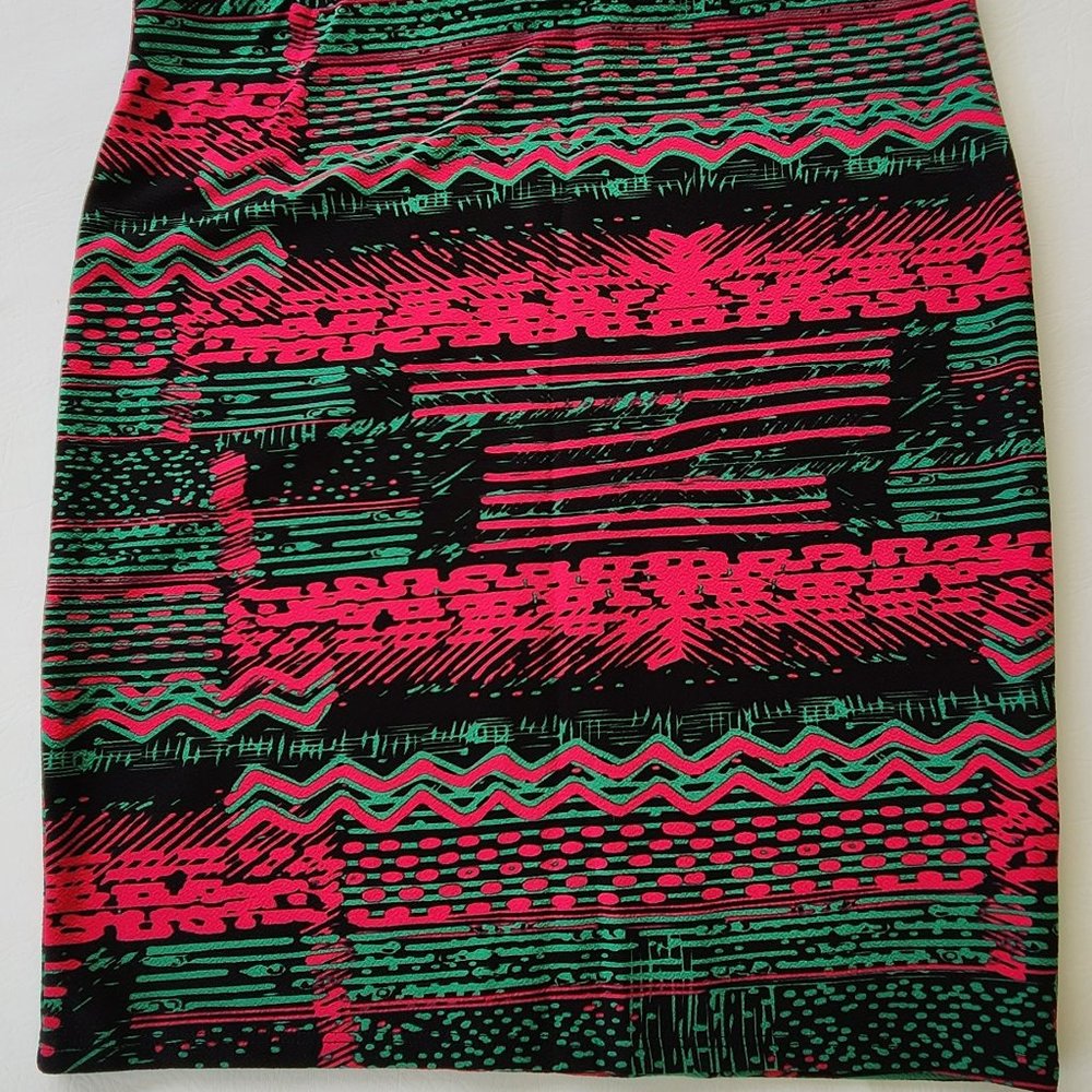 LulaRoe Cassie Pencil Skirt, XL (black/pink/green)